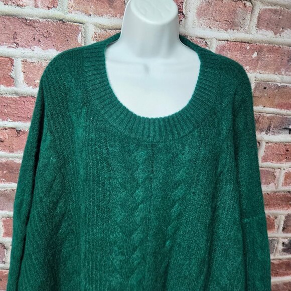 AVA & VIV Cable Knit Pullover Sweater | 3X | Dark Green | Plus Size Crew Neck - Picture 3 of 7
